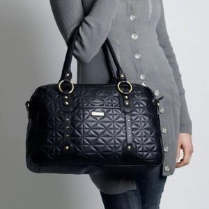 StorkSak Elizabeth Quilted Leather Baby Bag in Black